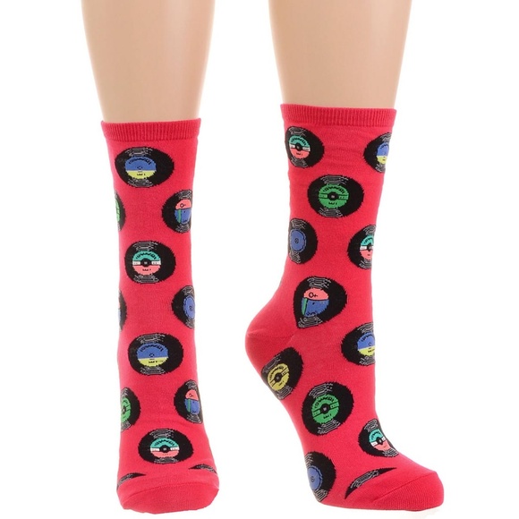 NEW Spin The Beat Record Socks in Raspberry LP Music Cute Retro DJ Crew Ankle - Picture 2 of 3